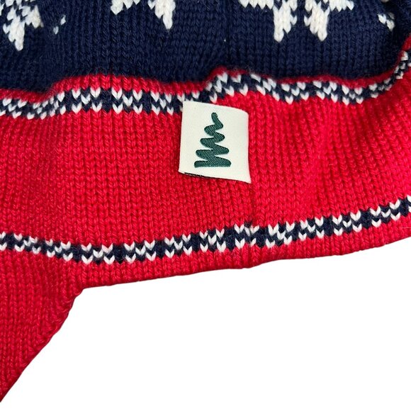 Vermont Originals Turtle Fur NEW NWT blue red Snowflakes Fair isle trap ski hat - Picture 3 of 4